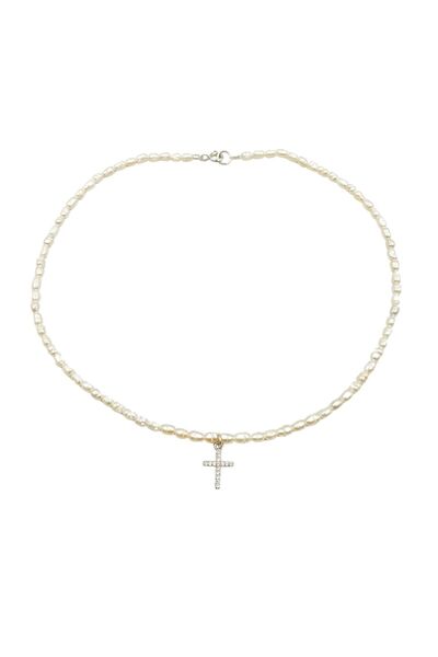Abundo Colier din perle de cultură "Pure Faith" cu accesorii și pandantiv din argint 925, 36 cm