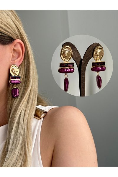 YOUES JEWELRY Gold Baguette Stone Hanging Shiny Stone Luxury Earrings
