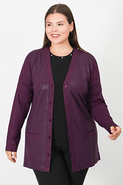 Lanze Mercerized Leather Print Patterned Buttoned Cardigan