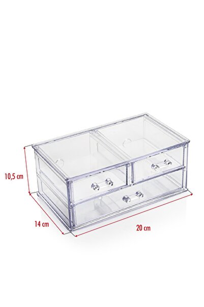 Genel Markalar Şeffaf Akrilik 3 Gözlü Çekmece Kalemlik