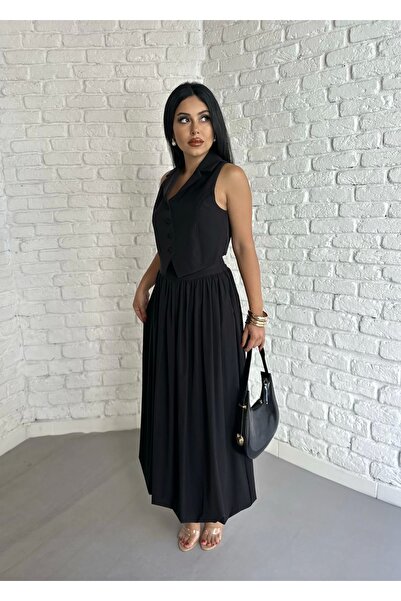 moneta boutique Women's Vest and Balloon Skirt Set