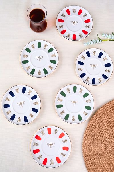 tabakevi Plate House Porcelain Acem Zade Mixed Tea Plate 12,5cm 6 Pcs