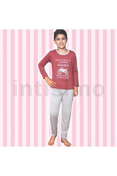 Intisimo Children's Pajamas, Girls/Boys, Blouse + Long Pants, Moto Collection, Dark Red/Grey -