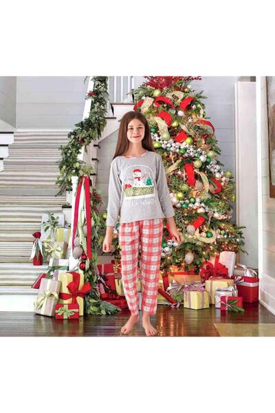 Intisimo Children's Pajamas, Girls/Boys, Christmas Theme, Globe, Gray/Red -4-5 years