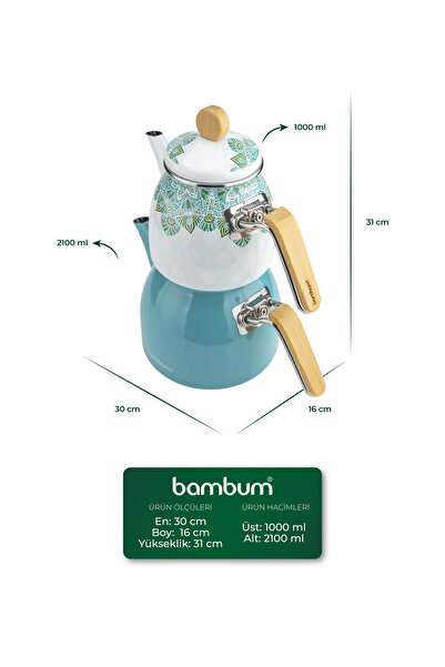 Bambum Unique Bamboo Handle Teapot Set Turquoise