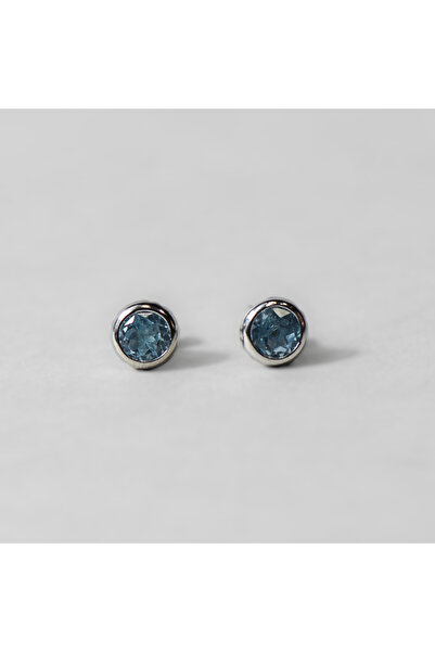 Lithora Jewellery Doğal Sky Blue Topaz Taşlı Altın Kaplama Küpe