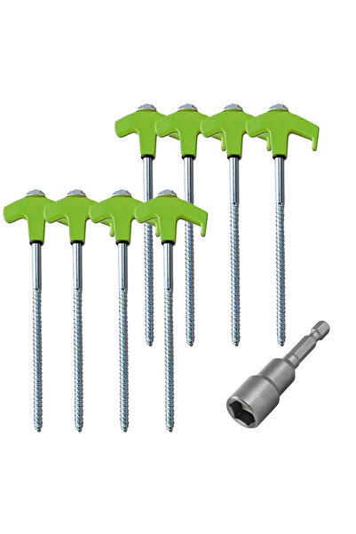 APWIKOGER أوتاد خضراء مكونة من 8 قطع مثبتة في الأرض مع مسامير في أوتاد خيمة بمقبس سداسي أوتاد تخييم للخيمة الأرضية