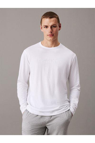 Calvin Klein Men Classic White Long Sleeve Crew Neck Cotton Pyjama Top