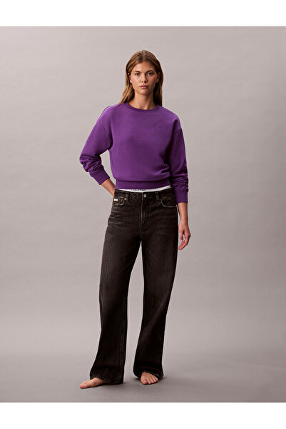 Calvin Klein Women Purple Archive Logo French Crew Neck Pullover Sweatshirt