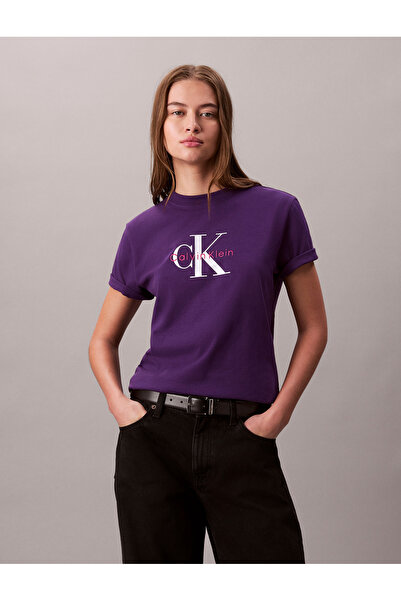 Calvin Klein Women Acai Hero Short Sleeve Classic Monogram Logo Tee