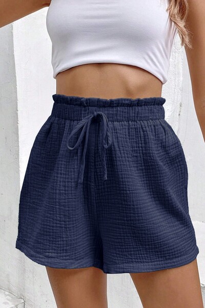 GHASSY CO. Ghassy Co. Women's 100% Cotton Muslin Vacation Home Inside/Outside Pocketless Lace-Up Shorts