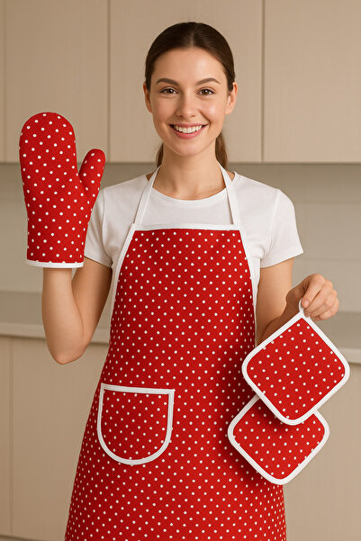 ÇIQRIK HOME 4 Piece Luxury Kitchen Apron Set, Liquid Proof Kitchen Apron, Oven Mitts and 2-Piece Holder Set