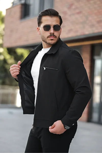 Renvo butik Men's Zippered Black Jacket Suitable for Daily Combinations