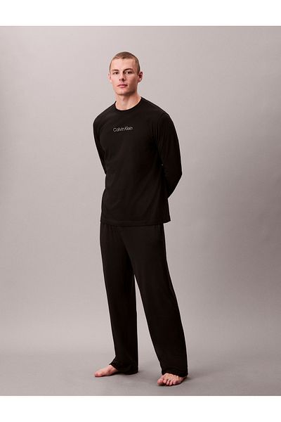 Calvin Klein Men Black Long Sleeve Crew Neck Cotton Pyjama Top