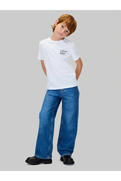 Calvin Klein Boys Bright White Regular Small Graphic Crew Neck T-Shirt