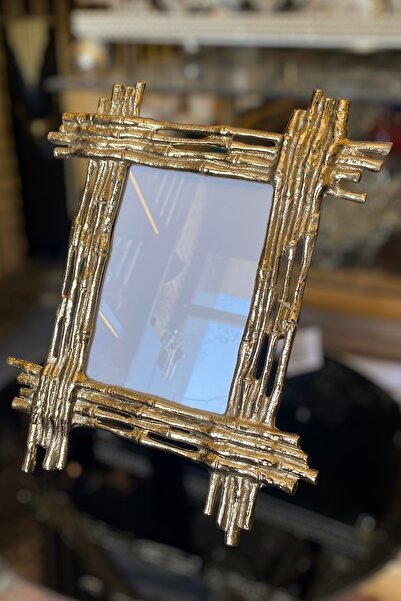 LEMİ DEKORASYON Peacock Bamboo Casting Gold Photo Frame