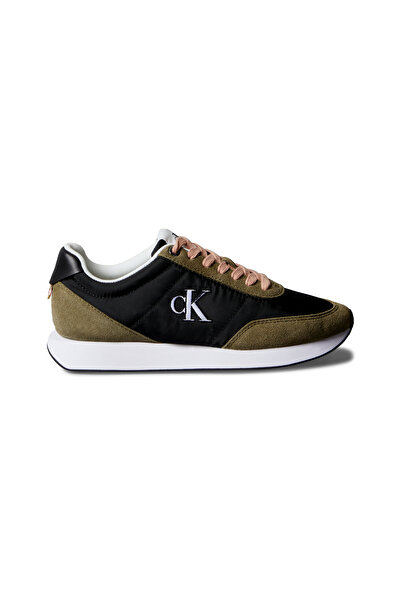 Calvin Klein Women Black/Capers Low Top Suede Mix Signature Logo Retro Runner Trainers
