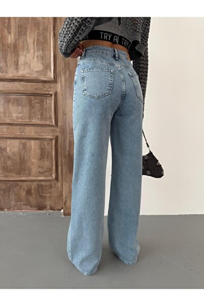 XBELLA DENİM Γυναικείο τζιν με φαρδύ πόδι ψηλό λέιζερ με φαρδύ πόδι