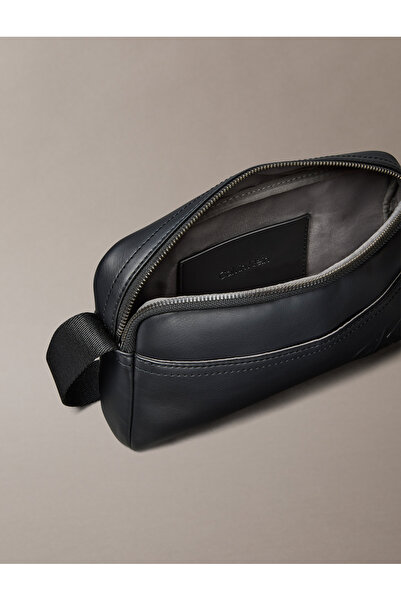 Calvin Klein Men Black Bold Embossed Monogram Logo Camera Bag