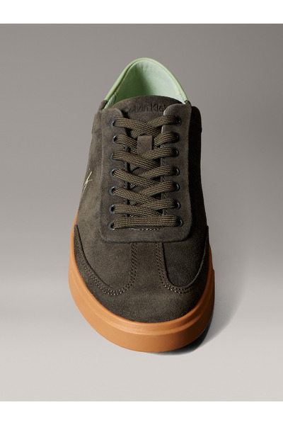 Calvin Klein Women Beluga/Sage/Green Haze Low Top Suede Signature Logo Lace Up Trainers