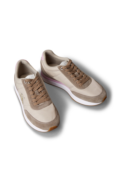 Calvin Klein Women Powder Pink Low Top Suede Mix Signature Logo Retro Runner Trainers