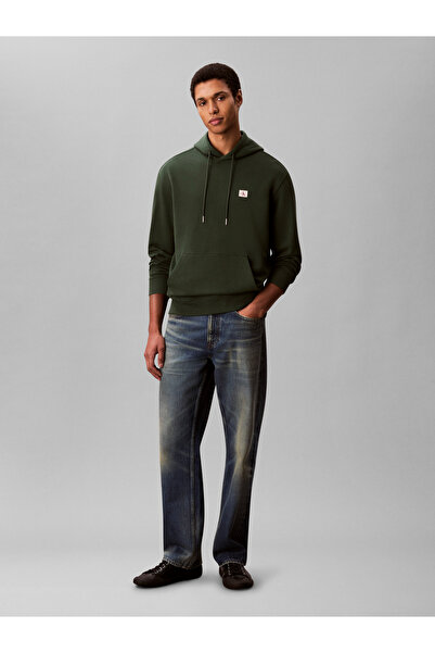Calvin Klein Men Green Cotton Terry Badge Hoodie