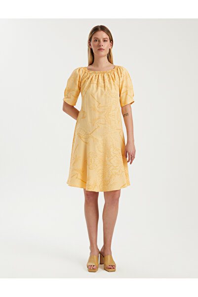 BGN workshop فستان منقوش من مزيج القطن مع تفاصيل مطاطية