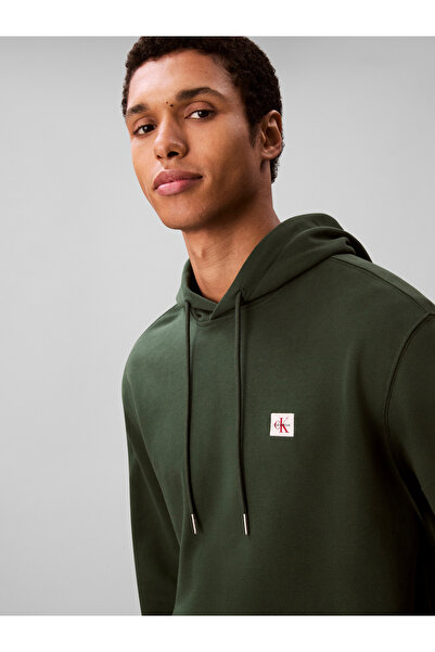 Calvin Klein Men Green Cotton Terry Badge Hoodie