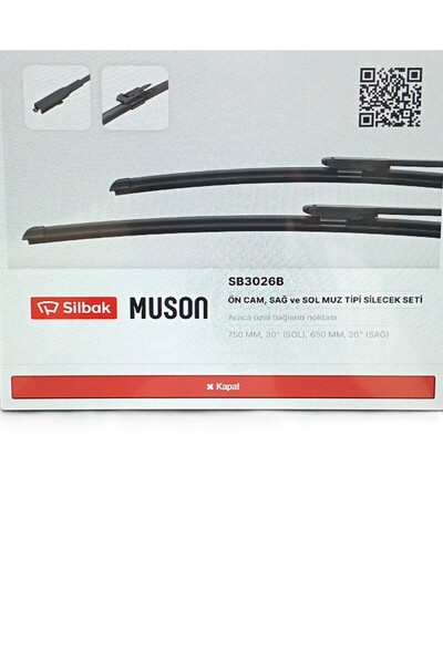Silbak FORD B-MAX ÖN SİLECEK SÜPÜRGE TAKIMI MUZ TİPİ (SOL 750MM - SAĞ 650MM) -GV1J S17528 AA - SB3026B