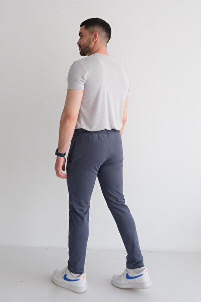 Behind Look Ανδρικό παντελόνι με κορδόνια στη μέση, λεπτή εφαρμογή, με τσέπες, ίσιο πόδι, εμπριμέ καπνιστό παντελόνι