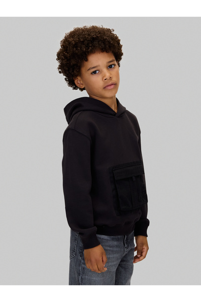 Calvin Klein Boys Black Youth Pocket Detail Pullover Hoodie