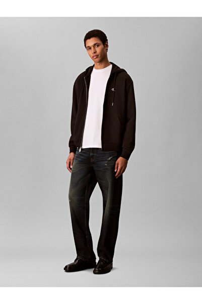 Calvin Klein Men Black Terry Monogram Zip Up Hoodie