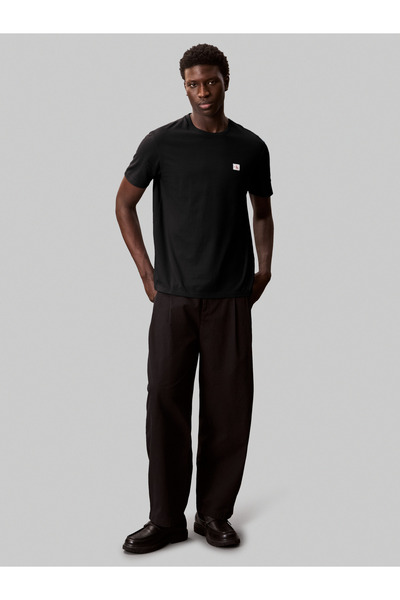 Calvin Klein Men Black/Bright White Pack of 2 Cotton Badge Crew Neck T-Shirt