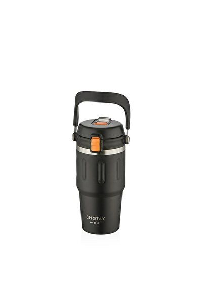 Shotay ST-8166 Çift Kullanım Pipetli/Rahat İçim Siyah 650ml Çelik Termos