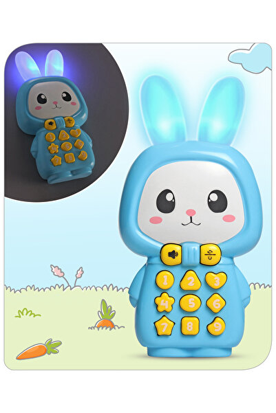 Babyhug Bunny Musical Mobile Phone, Round Edges, 3 Years+, L 8 X B 2 X H 16.5 cm - Blue