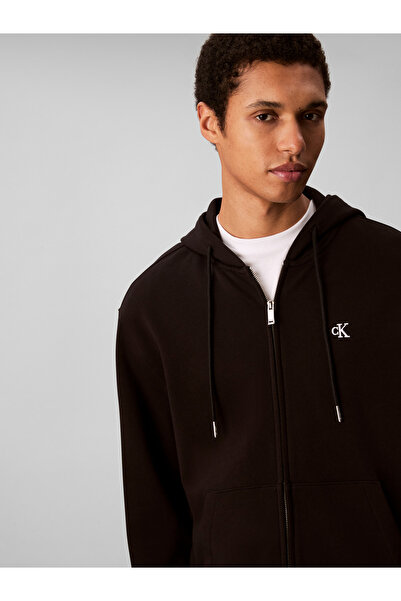 Calvin Klein Men Black Terry Monogram Zip Up Hoodie