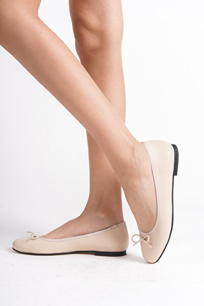 Saltopik Beige Skin Round Toe Ballerinas