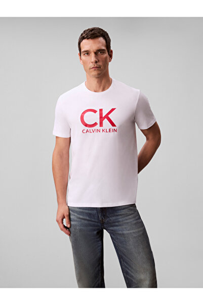 Calvin Klein Men White 30S Graphic Crew Neck T-Shirt