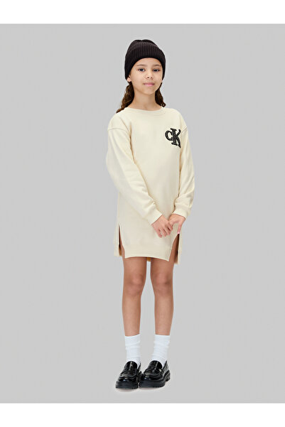 Calvin Klein Girls whitecap gray Towling Monogram Mini Sweatshirt Dress