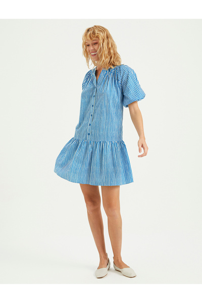 BGN workshop ŞERİT AKSESUAR DETAYLI ÇİZGİLİ PAMUK ELBİSE