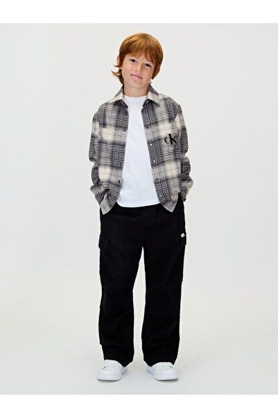 Calvin Klein Boys Black Cotton Baggy Sateen Cargo Trousers