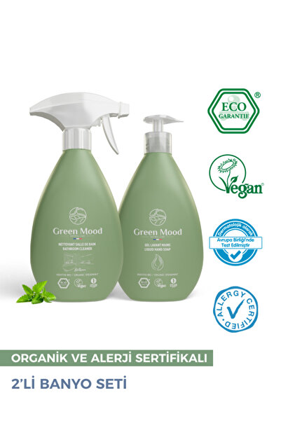 Green Mood 2'li Bitkisel Organik Naneli Banyo Seti ( Kireç Sökücü ve Sıvı El ...