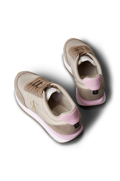 Calvin Klein Women Powder Pink Low Top Suede Mix Signature Logo Retro Runner Trainers