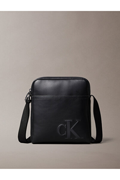 Calvin Klein Men Black Bold Embossed Monogram Logo Camera Bag