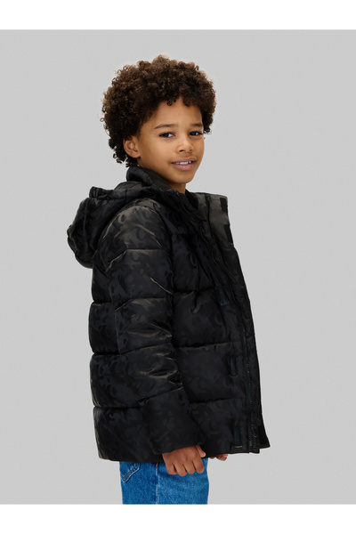 Calvin Klein Boys Black Logo Aop Puffer Jacket