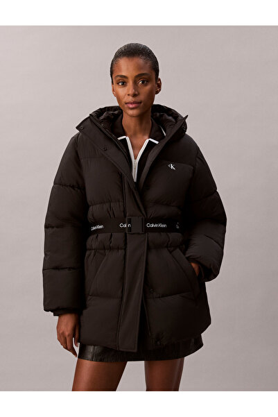 Calvin Klein Calvin Klein Women Black Logo Belted Hooded Puffer Jacket