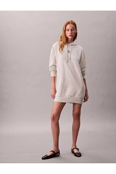 Calvin Klein Women White Long Sleeve Monologo Mini Hoodie Dress