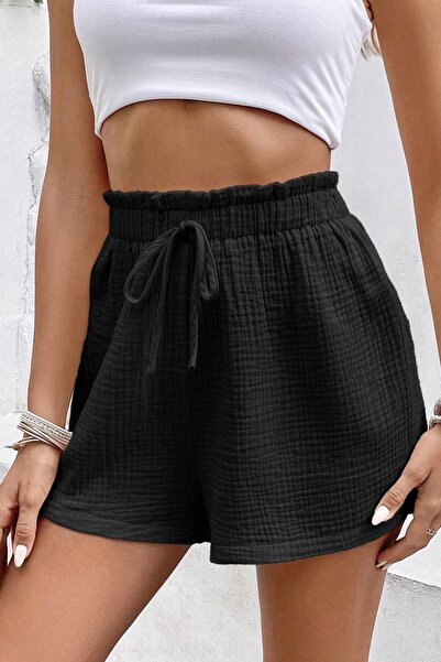 GHASSY CO. Ghassy Co. Women's 100% Cotton Muslin Vacation Home Inside/Outside Pocketless Lace-Up Shorts