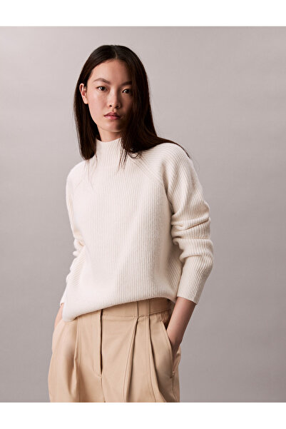Calvin Klein Calvin Klein Women Cream Woolen Stitch Raglan Sleeve Pullover Sweater