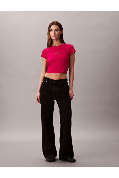 Calvin Klein Women Petunia Pink Monogram Logo Crew Neck Baby Tee